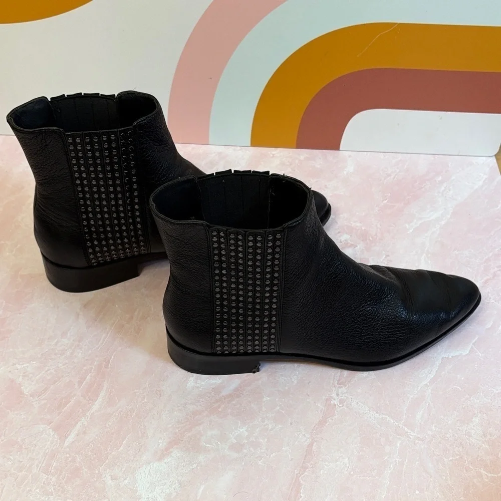 Diane Von Furstenberg Studded Black Leather Ankle Boots 7.5